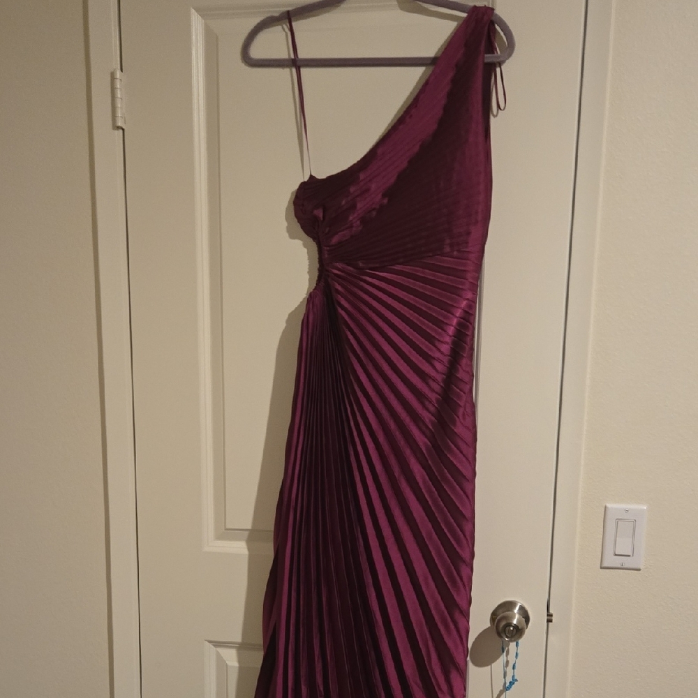 Vici One-Shoulder Pleated Dress in Plum